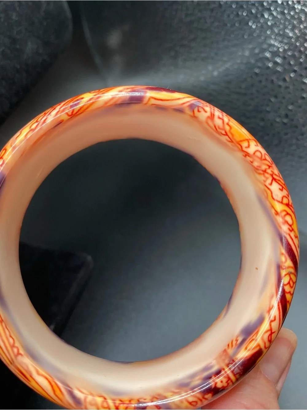 Vintage Orange Patterned Resin Bangle Bracelet Fall autumn Halloween